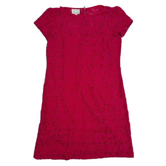 Donna Morgan Sheath Dress Size 12 Pink Allover Lace Back Zipper Lined Womens - Picture 1 of 14